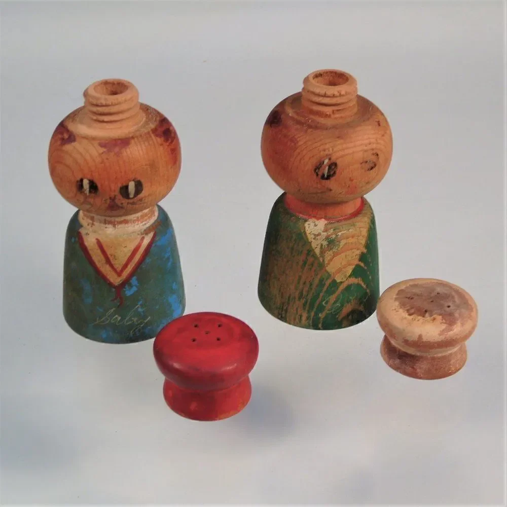 Salt Pepper Shakers Wooden Distressed